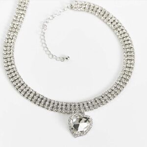 True Decadence crystal choker with heart pendant in silver